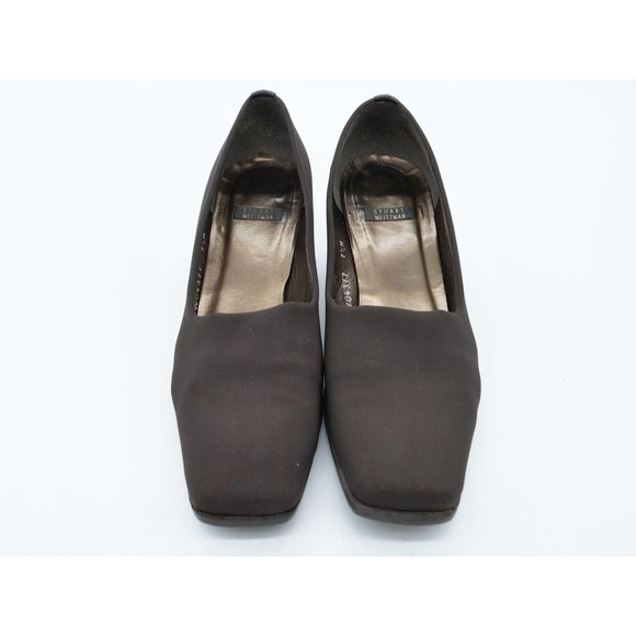 Stuart Weitzman Pumps Womens 7.5 Brown Fabric Square Toe Career Heels Slip On - Picture 9 of 14